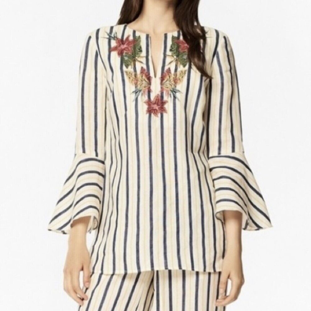 Striped Floral Embroidered Women's Top